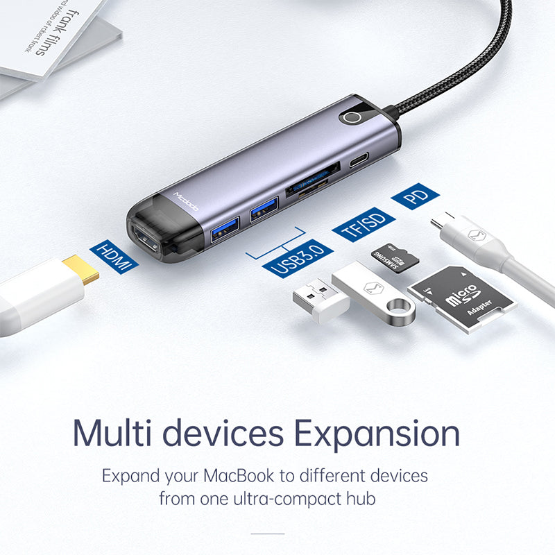 Mcdodo 6 in 1 HUB  HDMI; USB-A 3.0*2; USB-C(PD 100W);  SD/TF Card Slot