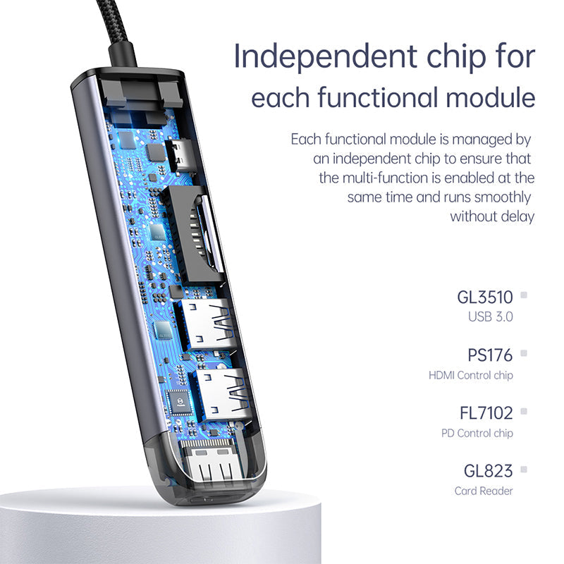 Mcdodo 6 in 1 HUB  HDMI; USB-A 3.0*2; USB-C(PD 100W);  SD/TF Card Slot