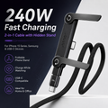 Invisible Charging Cable Holder, 240W Super-Fast Charging, 2-in-1 Type-C Cable, Black, Compatible with iPhone, Samsung, Moto, and Android