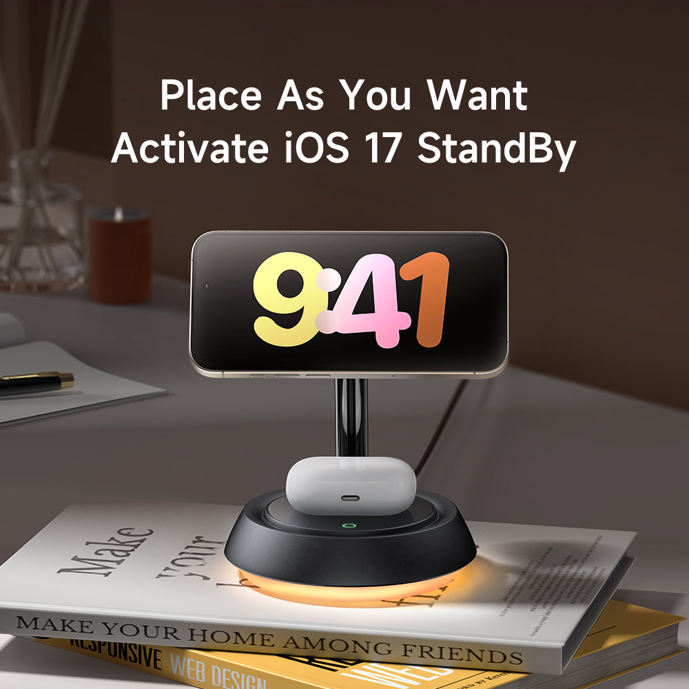 Mcdodo 3 in 1 Magnetic Wireless Charging Stand with Night Light