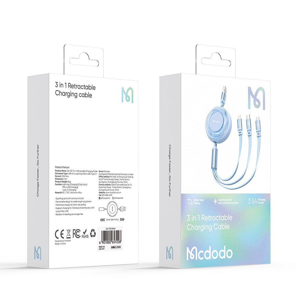 Mcdodo 3 in 1 USB-A  to Lightning+Micro+Type-C  Data Cable 1.2m